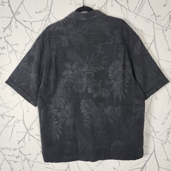 Jamaica Jaxx Faded Black Floral Jacquard 100% Silk Camp Shirt - Picture 3 of 5